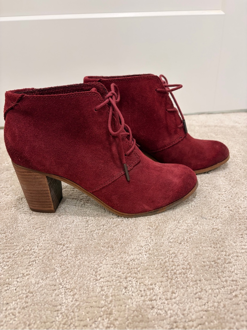 Toms Burgundy Suede Lace-Up Ankle Booties